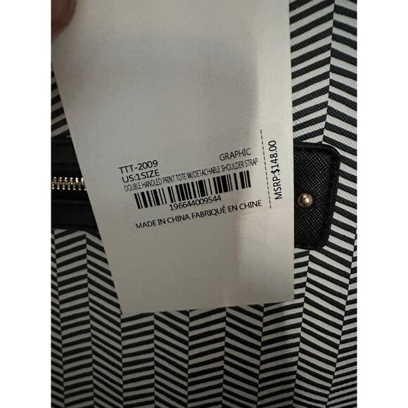 Trina Turk Optical Illusion Black & White Chevron 2 Way Tote NWT - Picture 16 of 16